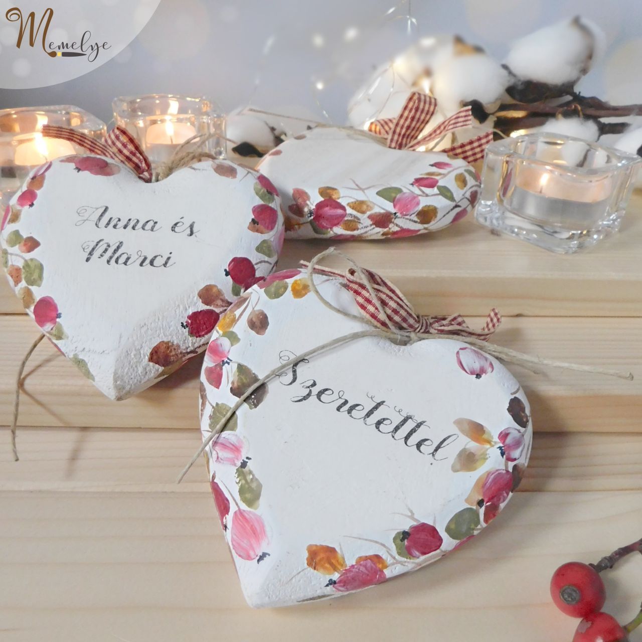 Felakasztható csipkebogyós fa szív, felirattal is Felakasztható csipkebogyós fa szív, felirattal is