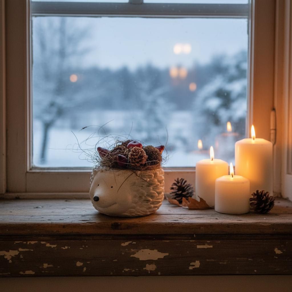 Süni kaspó tobozokkal és csipkebogyóval Süni kaspó tobozokkal és csipkebogyóval