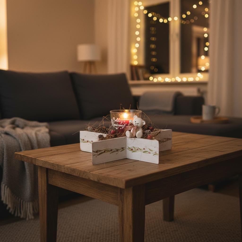 Csillag alakú karácsonyi dekoráció – gyertyával és macival