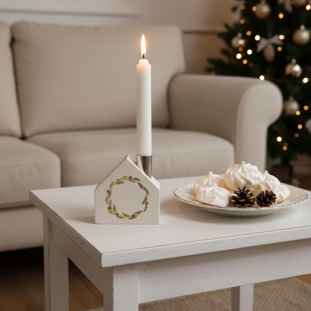 Karácsonyi KisHáz - házikó kézzel festett koszorúval