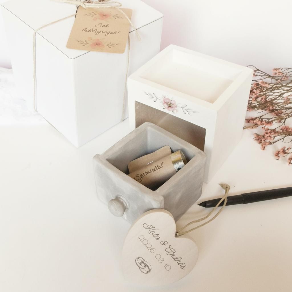 Cement fiókos esküvői pénzátadó doboz