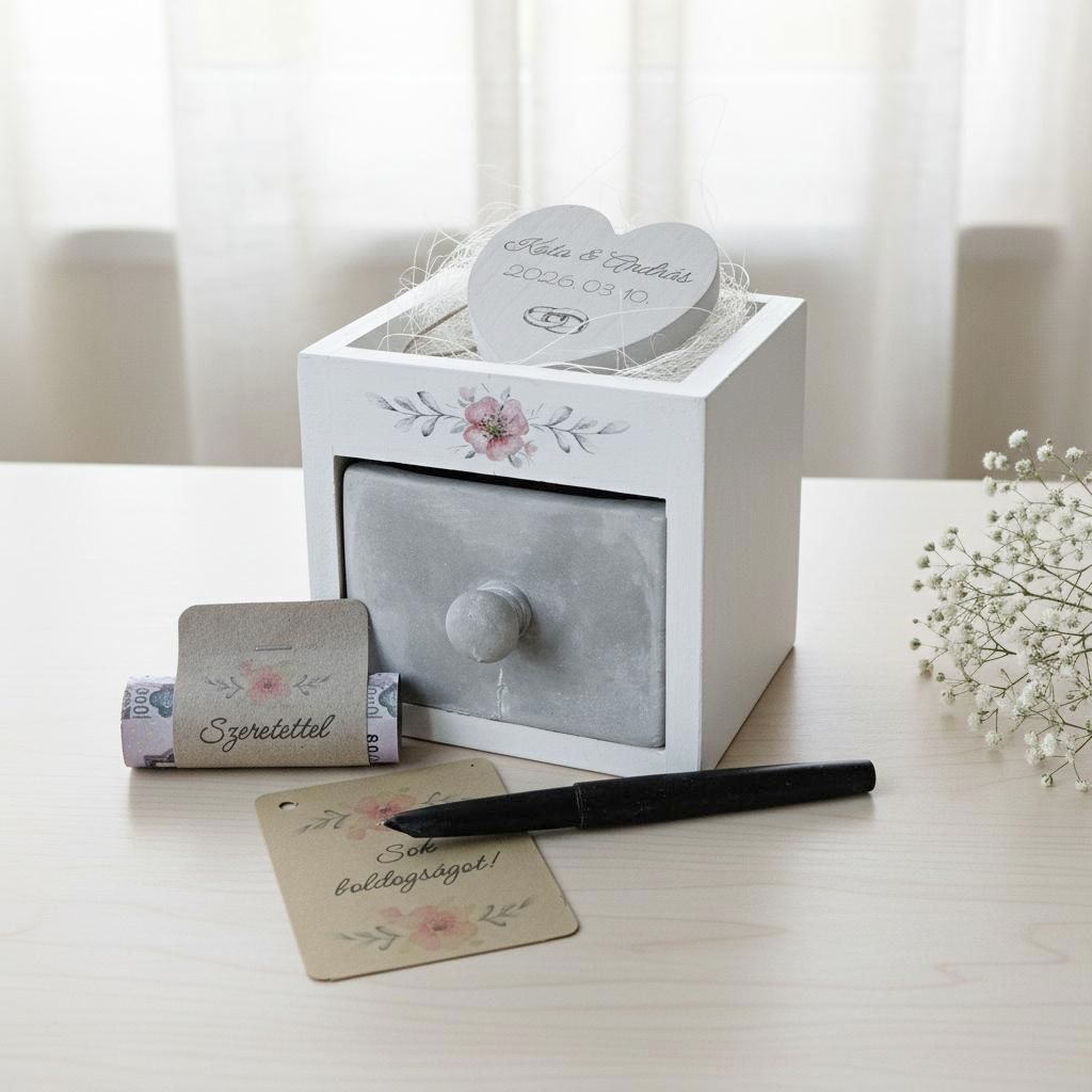 Cement fiókos esküvői pénzátadó doboz